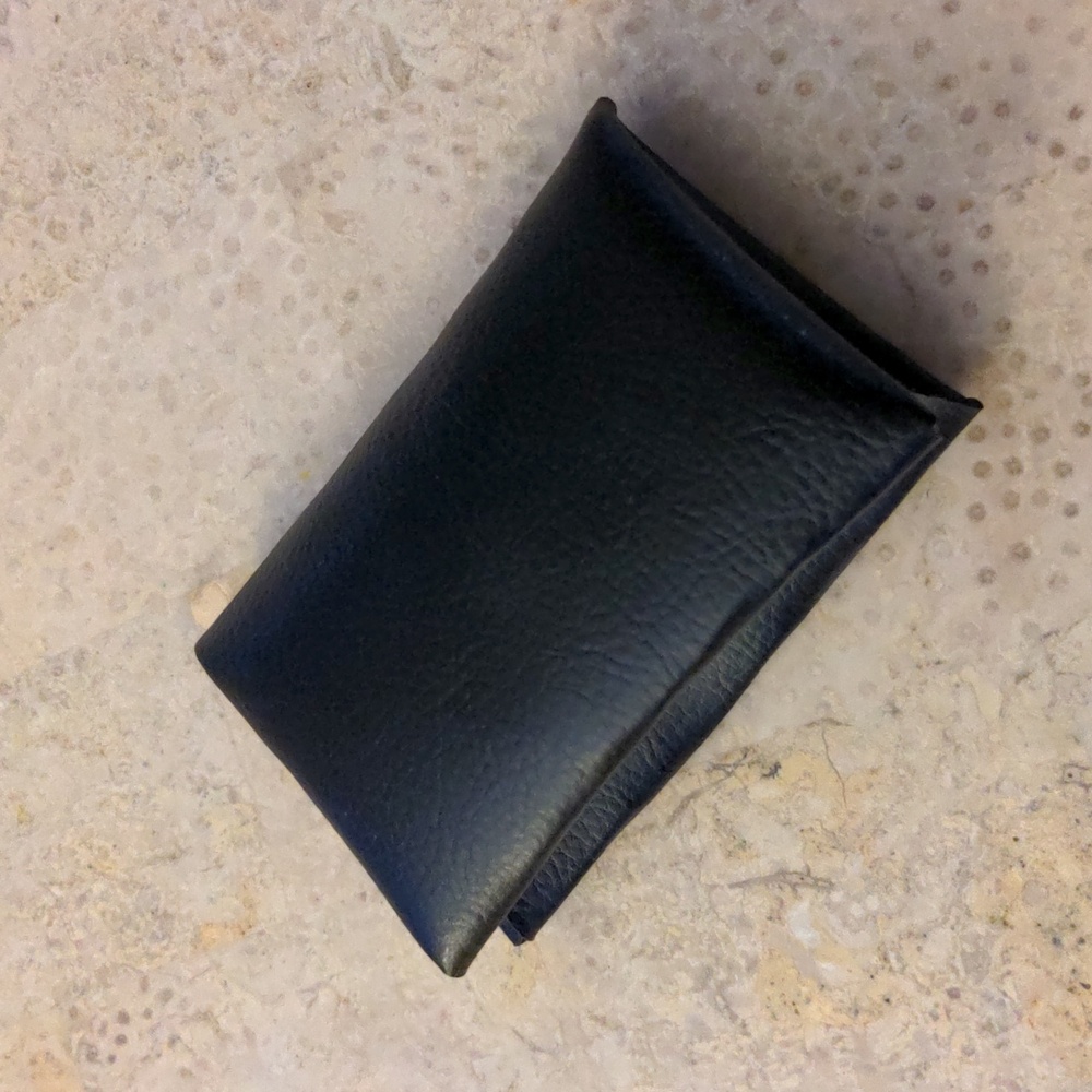 Handmade FAUX Leather Foldover Card Holder Black/Black Antique Gold Snap